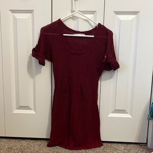 Burgundy Knit Top with Rolled Sleeves